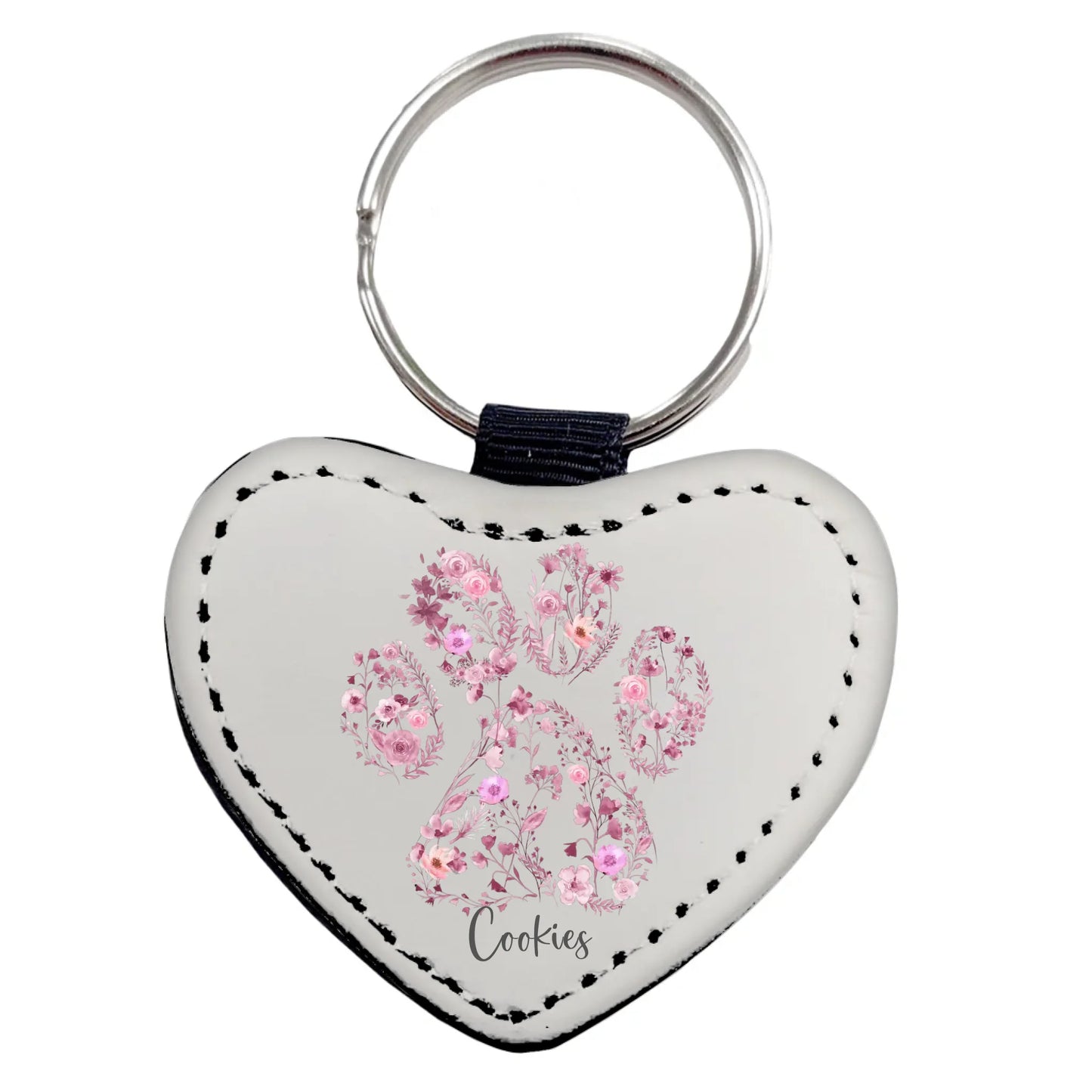 Floral Watercolour Paw Personalised Heart Keyring