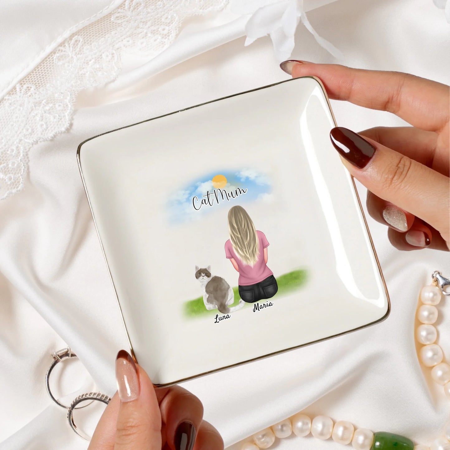 Personalised Cat Mum Ceramic Jewellery Dish