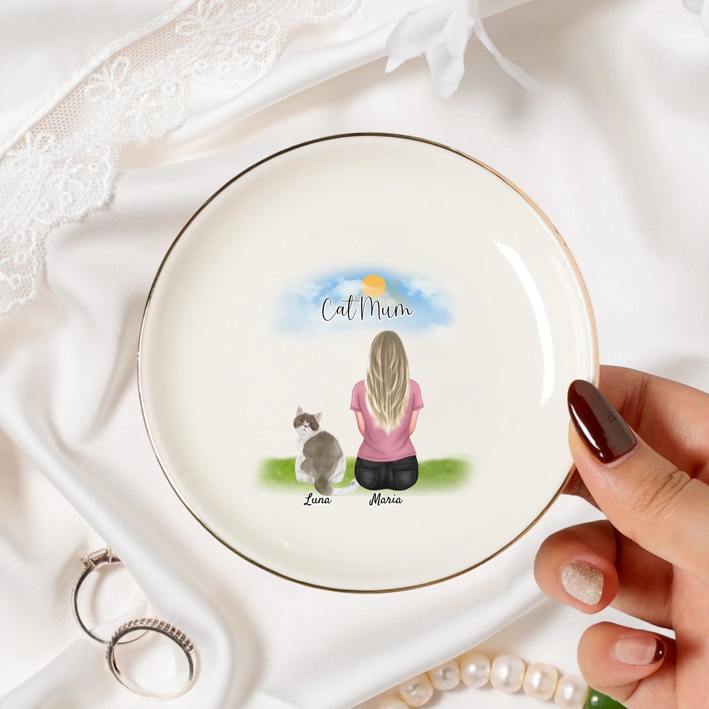 Personalised Cat Mum Ceramic Jewelry Dish