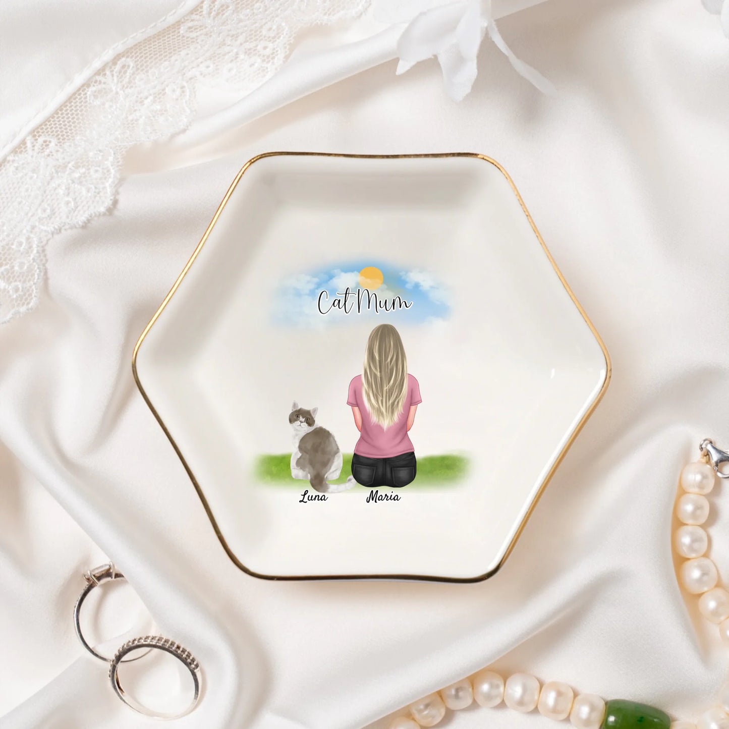 Personalised Cat Mum Ceramic Jewelry Dish