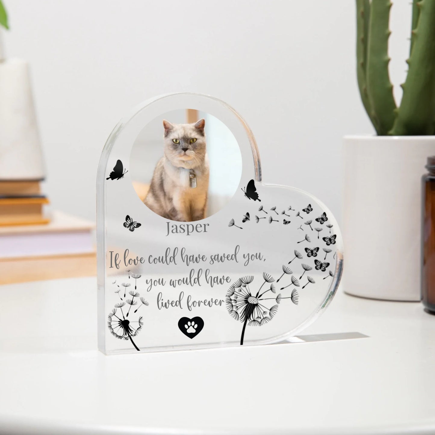 Personalised Pet Memorial Acrylic Heart - If Love Could have saved you noir