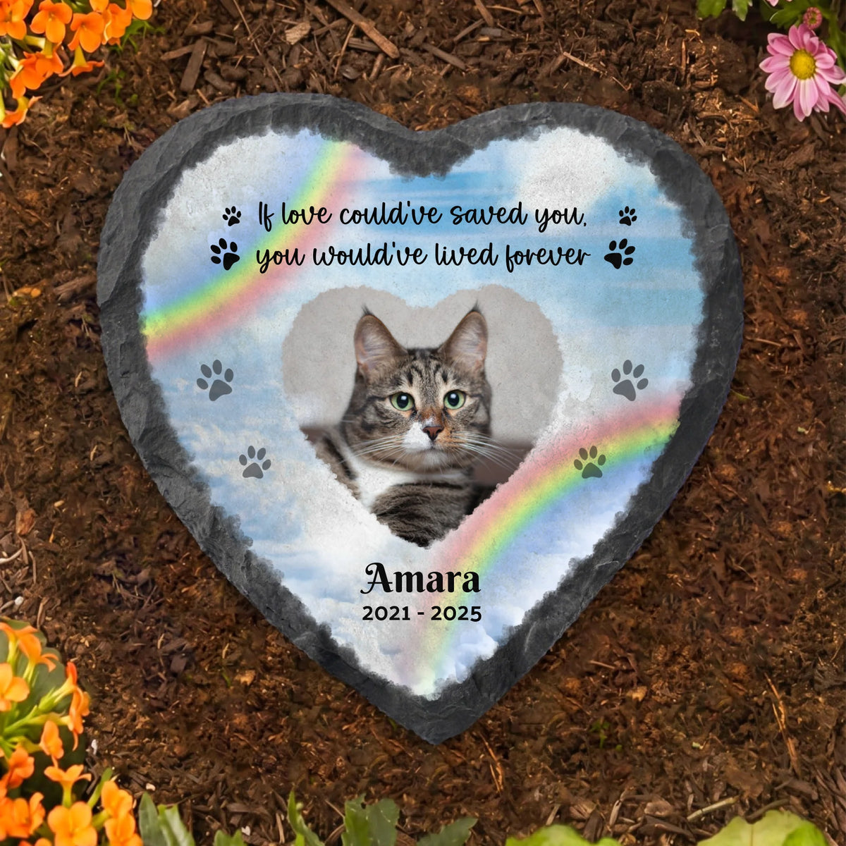 Custom Photo Love Forever Memorial Garden Heart Shape Stone