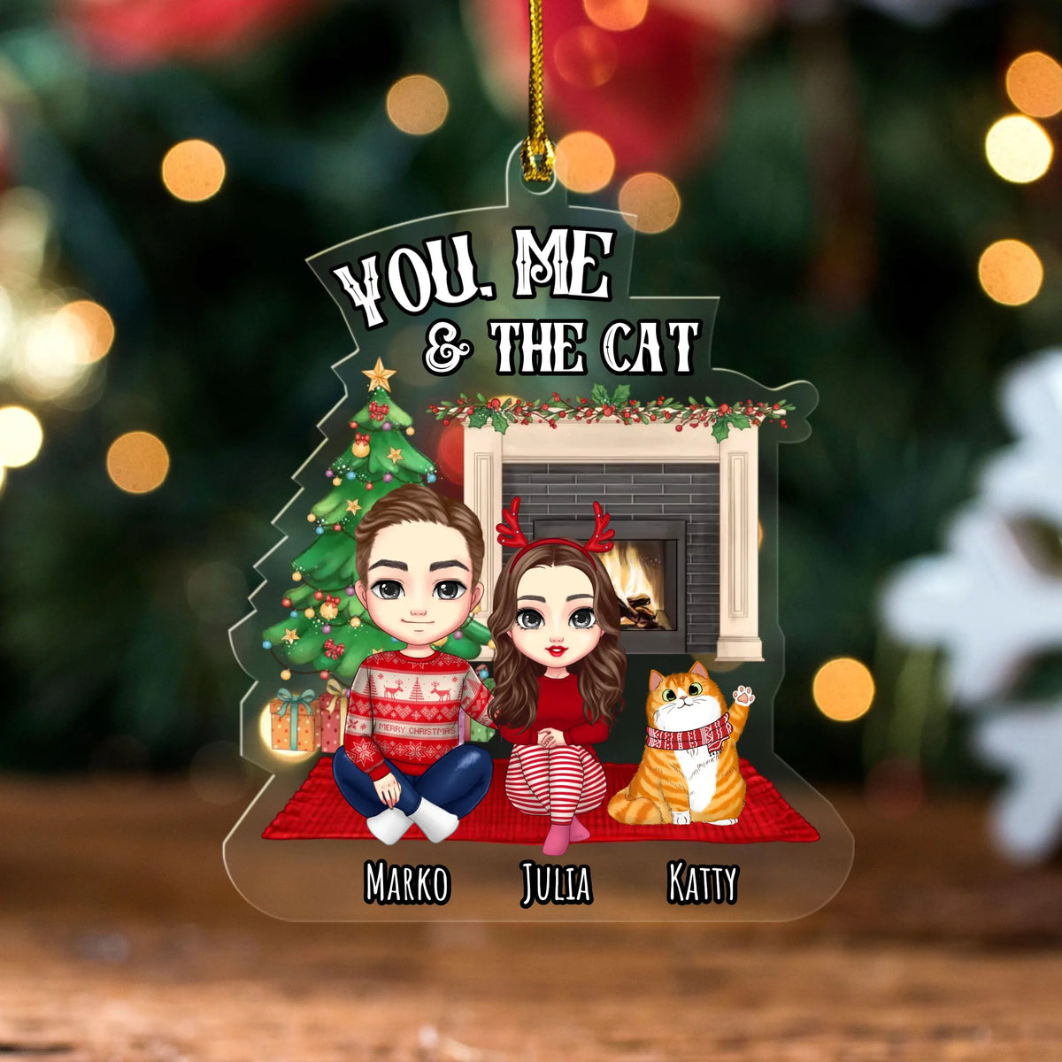 Christmas Personalised You Me & The Cats Hanging Acrylic Ornament