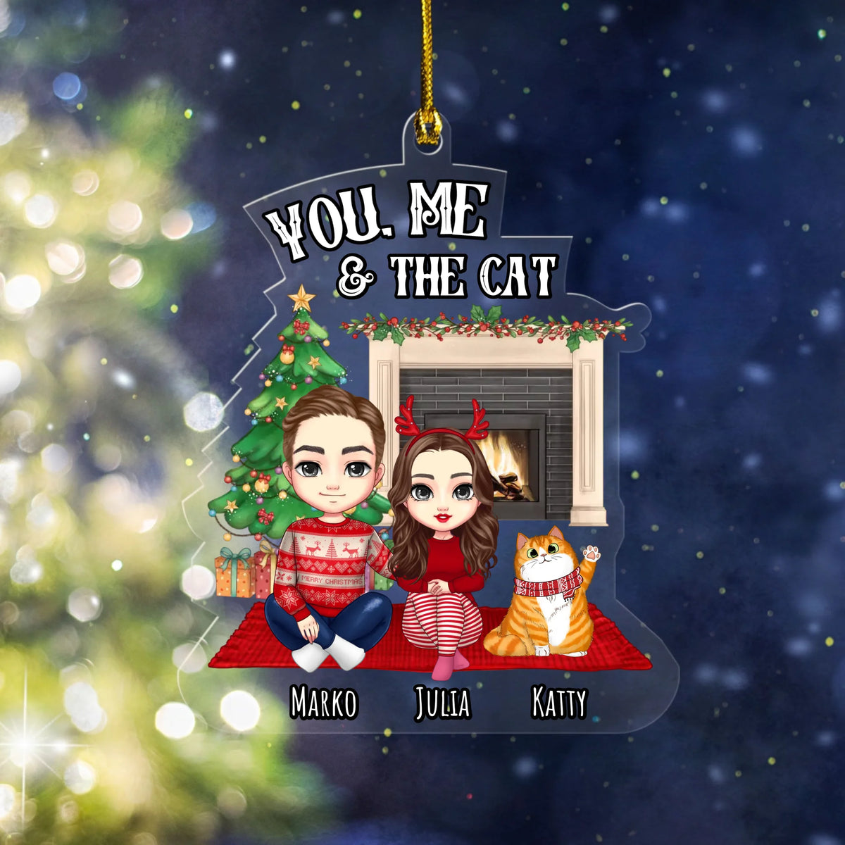 Christmas Personalised You Me & The Cats Hanging Acrylic Ornament