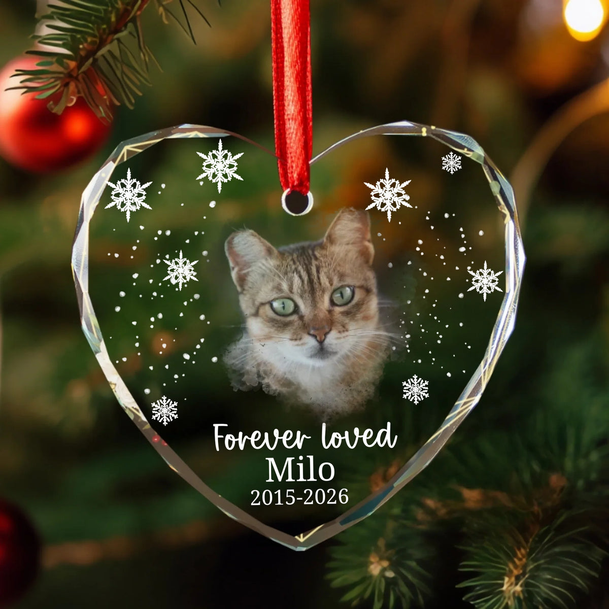 Christmas Forever Loved Pet Personalised Glass Hanging Heart