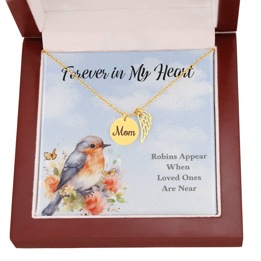 Robins Appear Memorial Mom Necklace with Angel Wing