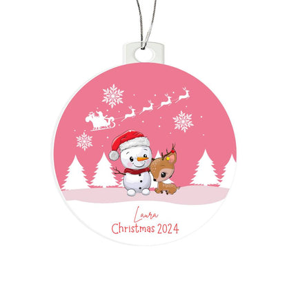 Christmas Baby Reindeer Pink Acrylic Hanging Tree Ornament