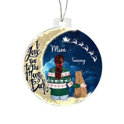 Christmas Cat Mum I Love You to the moon and back Acrylic Tree Hanger