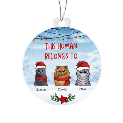 Christmas This Human Belongs To Personalised Cat Acrylic Hanging Ornament