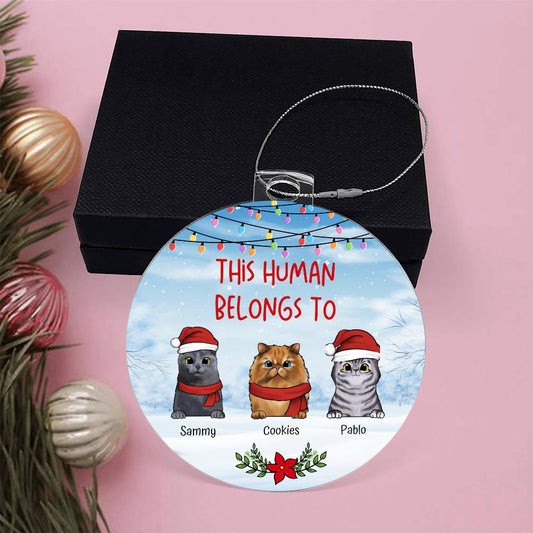 Christmas This Human Belongs To Personalised Cat Acrylic Hanging Ornament