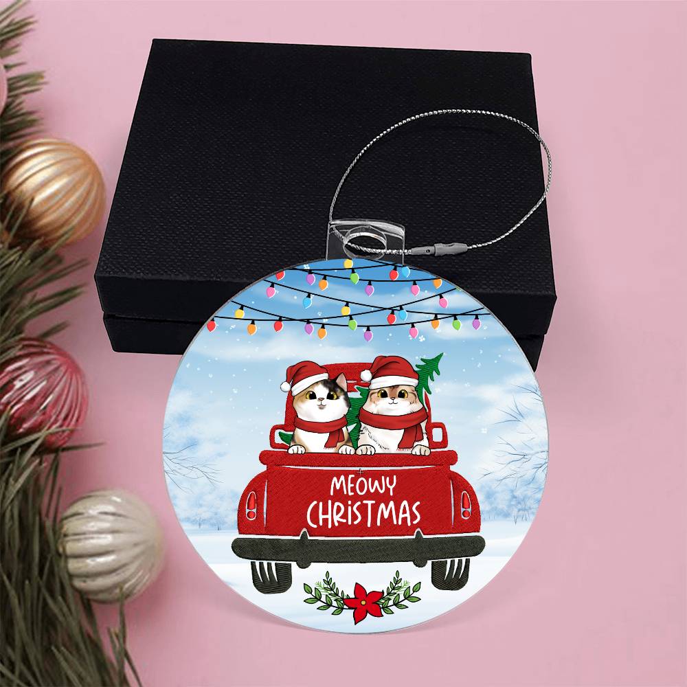 Christmas Custom Cat in Truck Hanging Acrylic Tree Ornament