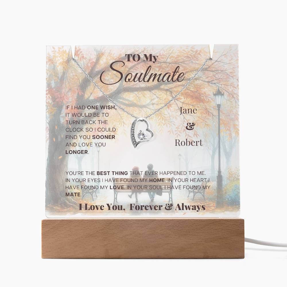 Autumn Couple on Bench Personalized - Keepsake Forever Love Necklace & Acrylic Plaque