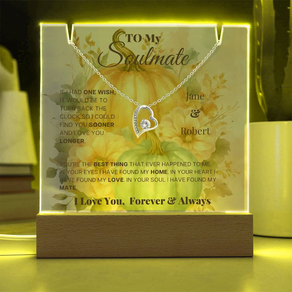 Autumn Pumpkin Personalized To My Soulmate - Keepsake Forever Love Necklace & Acrylic Plaque