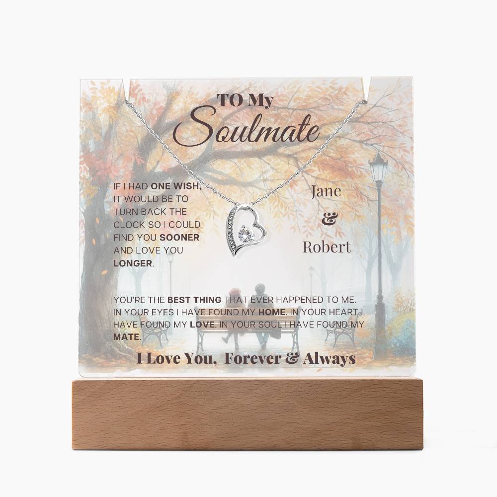 Autumn Couple on Bench Personalized - Keepsake Forever Love Necklace & Acrylic Plaque