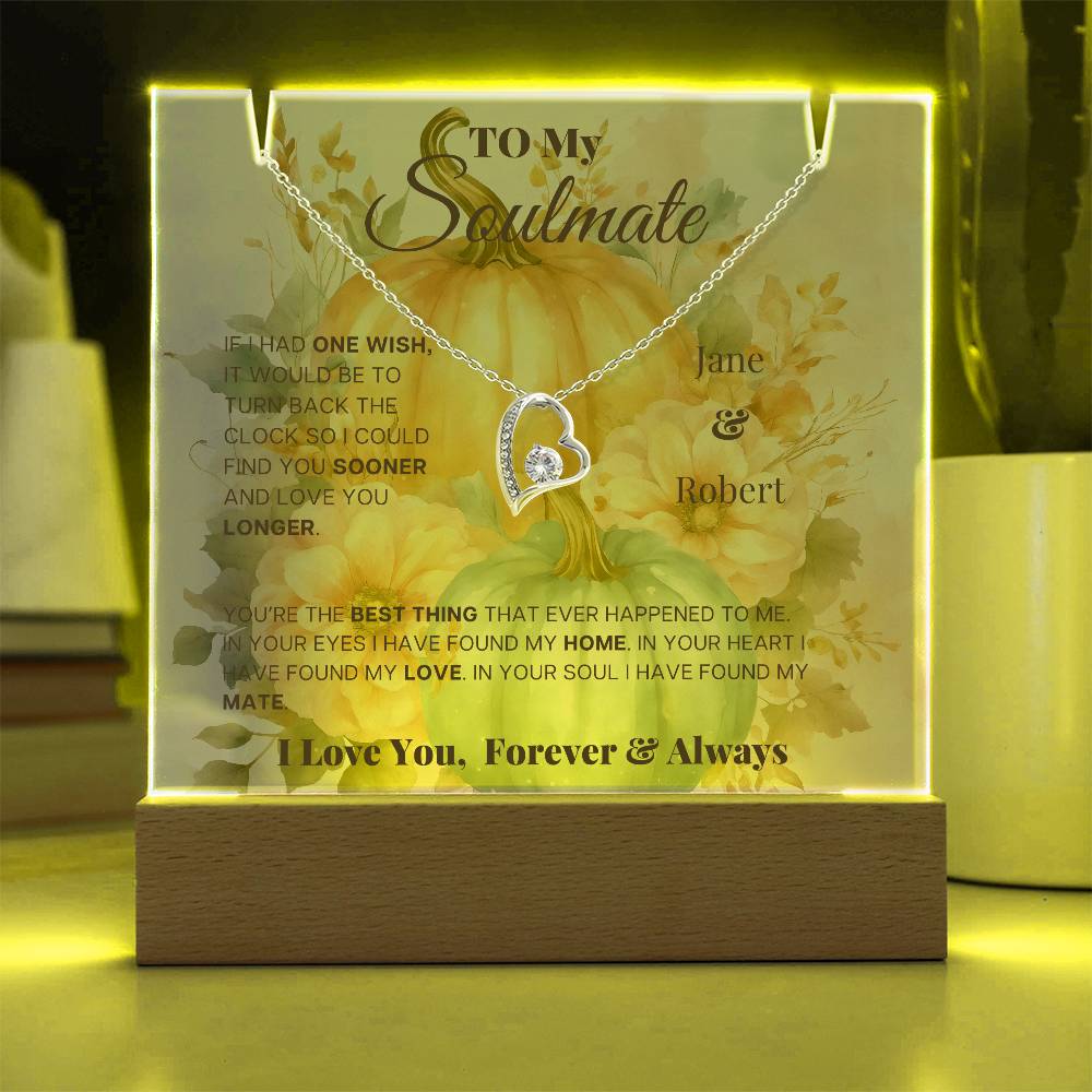 Autumn Pumpkin Personalized To My Soulmate - Keepsake Forever Love Necklace & Acrylic Plaque