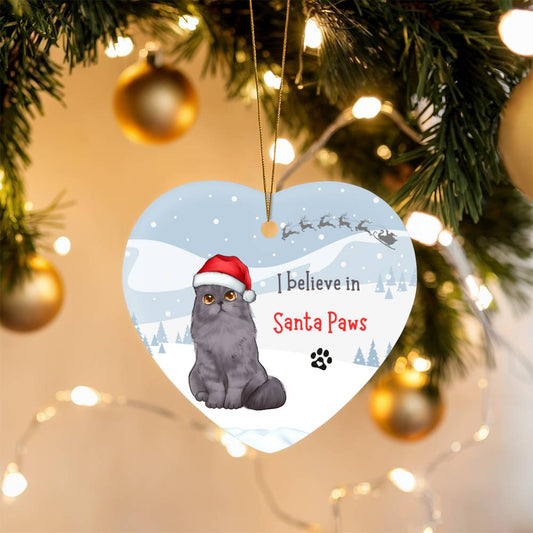 Christmas I believe in Santa Paws Personalised Hanging Heart Tree Ornament