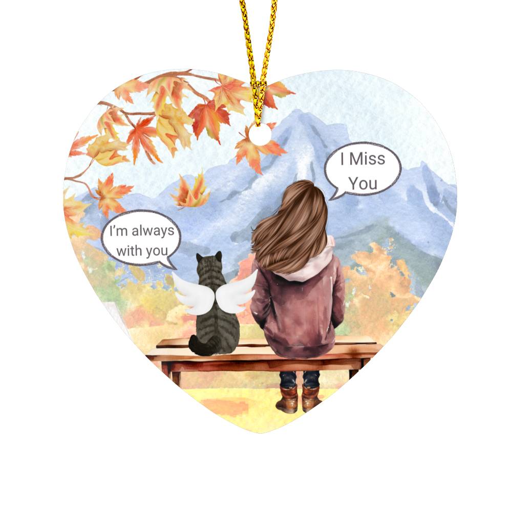 Autumn Scene Cat Remembrance Hanging Heart