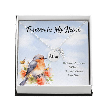 Robins Appear Memorial Mom Necklace with Angel Wing