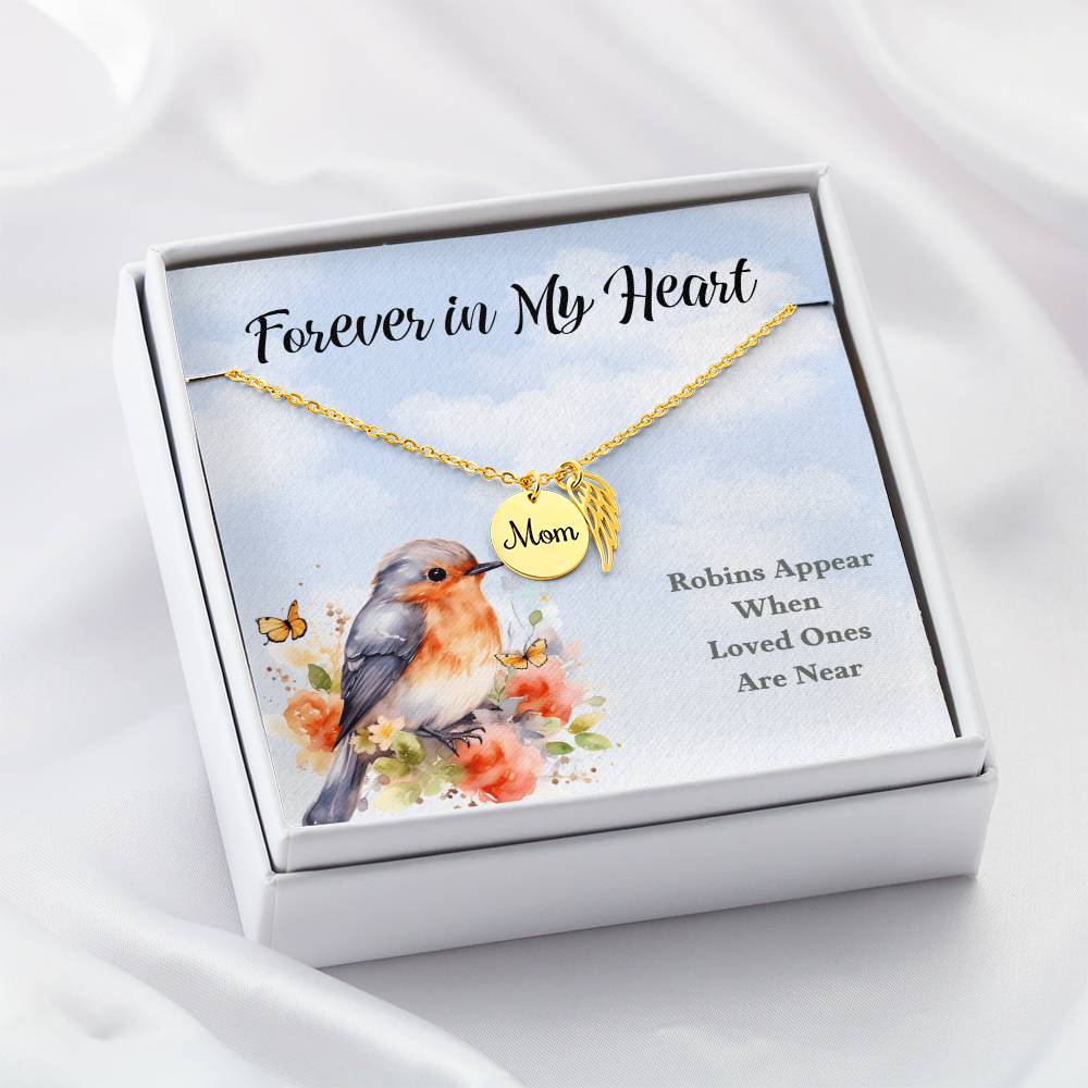 Robins Appear Memorial Mom Necklace with Angel Wing