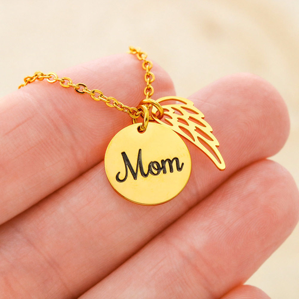 Robins Appear Memorial Mom Necklace with Angel Wing